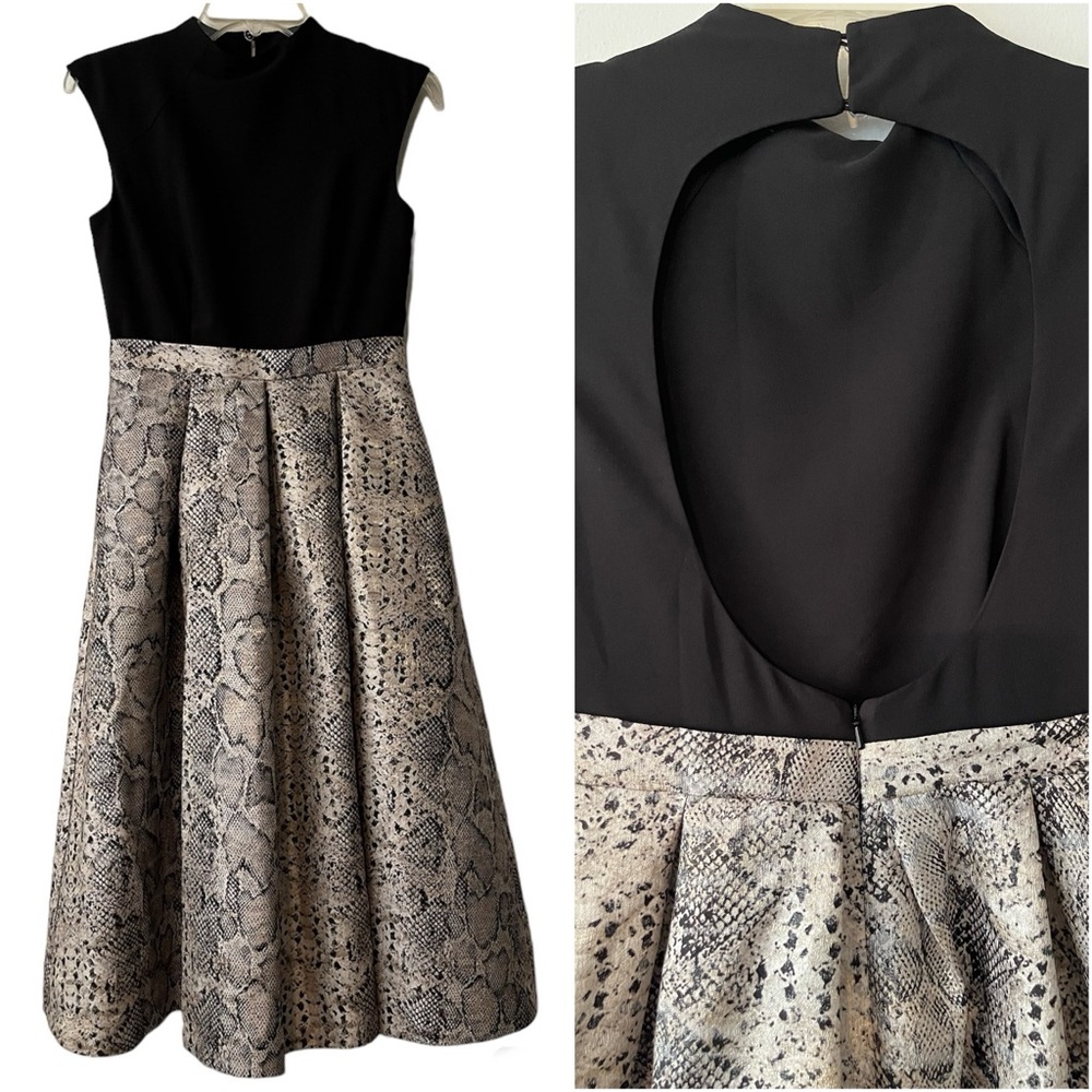 Anthropologie Hutch Metallic Snakeskin Print Fit N Flare High Neck Party Dress